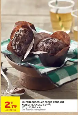 Intermarché Express Muffin chocolat coeur fondant noisette/cacao x2 offre