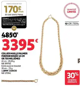 Auchan Collier maille palmier fermoir bouée 45 cm or 750 millièmes offre