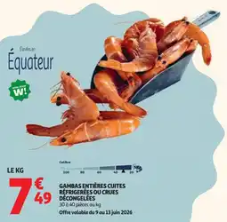 Auchan Gambas entières cuites réfrigerées ou crues décongelées offre