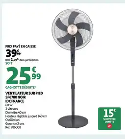 Auchan Idc france ventilateur sur pied sf6788 noir offre