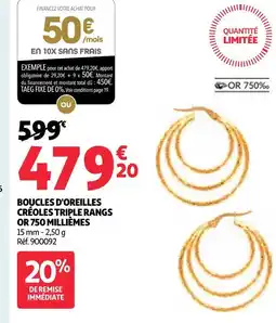 Auchan Boucles d'oreilles créoles triple rangs offre
