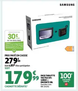 Auchan Samsung pack tablette tactile a9+ 128go + enceinte jbl offre