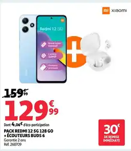 Auchan Xiaomi pack redmi 12 5g 128 go + écouteurs buds 6 offre