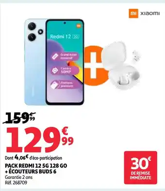 Auchan Xiaomi pack redmi 12 5g 128 go + écouteurs buds 6 offre