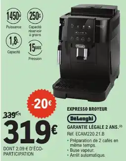 E.Leclerc Delonghi expresso broyeur offre