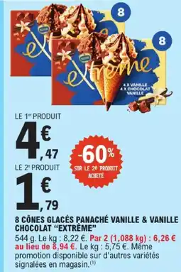 E.Leclerc Extrême 8 cônes glacés panaché vanille & vanille chocolat offre