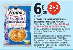 E.Leclerc Tipiak 4 coquilles saint-jacques à la bretonne surgelées offre
