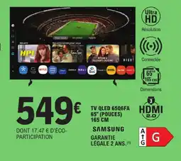 E.Leclerc Samsung tv qled 65q6fa 65m'' (pouces) 165 cm offre