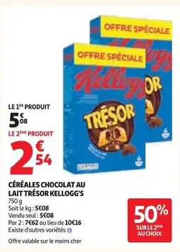 Auchan Kellogg's céréales chocolat au lait trésor offre