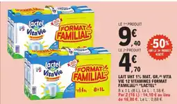 E.Leclerc Lactel lait uht 1% mat.gr vita vie 12 vitamines format familial offre