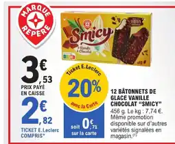 E.Leclerc Smicy 12 bâtonnets de glace vanille chocolat offre
