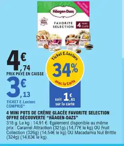 E.Leclerc Häagen-dazs 4 mini pots de crème glacée favorite selection offre découverte offre