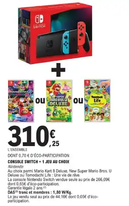 E.Leclerc Nintendo console switch + 1 jeu au choix offre