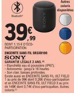 E.Leclerc Sony enceinte sans fil srsxb100 offre