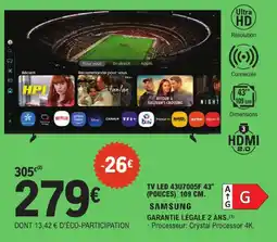 E.Leclerc Samsung tv led 43u7005f 43 (pouces) 109 cm offre