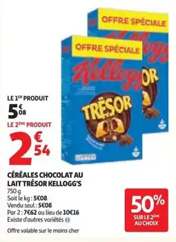 Auchan Céréales chocolat au lait trésor kellogg's offre