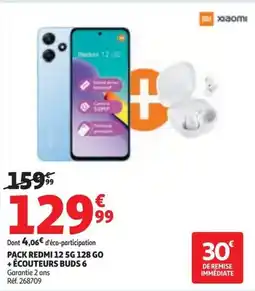 Auchan Pack redmi 12 5g 128 go + écouteurs buds 6 offre
