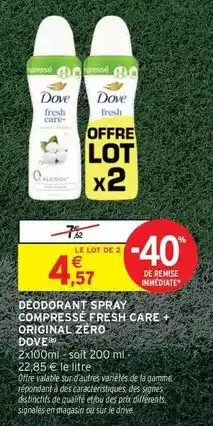 Intermarché Hyper Dove - déodorante spray compressée fresh care+ original zero offre