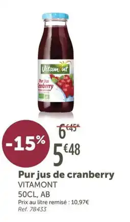 L'Eau Vive Pur jus de cranberry offre
