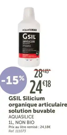 L'Eau Vive GSIL Silicium organique articulaire solution buvable offre