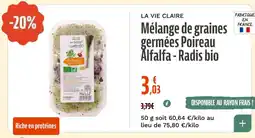 La Vie Claire Mélange de graines germées poireau alfalfa radis bio offre