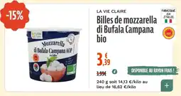La Vie Claire Billes de mozzarella di bufala campana bio offre