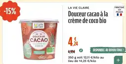La Vie Claire Douceur cacao à la crème de coco bio offre