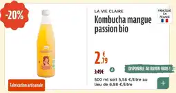 La Vie Claire Kombucha mangue passion bio offre