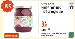 La Vie Claire Purée pommes fruits rouges bio offre