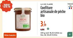 La Vie Claire Confiture artisanale de pêche bio offre