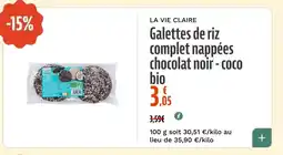 La Vie Claire Galettes de riz complet nappées chocolat noir-coco bio offre