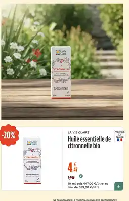 La Vie Claire Huile essentielle de citronnelle bio offre