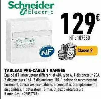 Brico Cash Tableau Pré-câblé 1 Rangée Schneider Electric offre