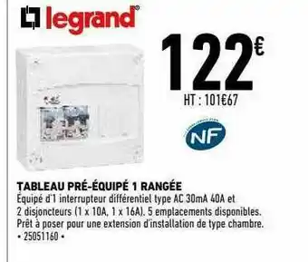 Brico Cash Tableau Pré-équipé 1 Rangée Legrand offre
