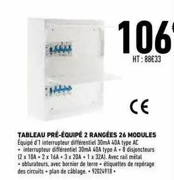 Brico Cash Tableau Pré-équipé 2 Rangées 26 Modules offre