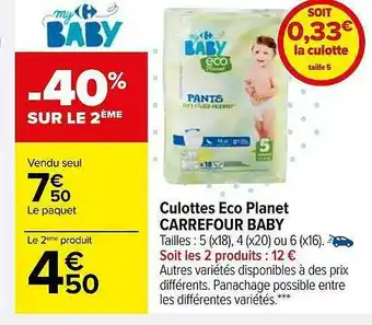 Carrefour Culottes éco Planet Carrefour Baby offre