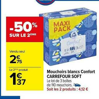 Carrefour Market Mouchoirs Blancs Confort Carrefour Soft offre