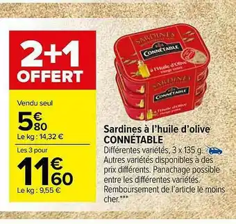 Carrefour Market Sardines à L'huile D'olive Connétable offre