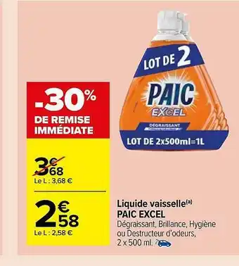 Carrefour Market Liquide Vaisselle Paic Excel offre