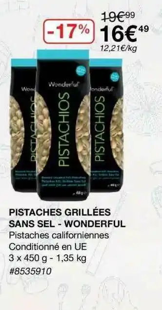 Costco Pistaches Grillées Sans Sel Wonderful offre