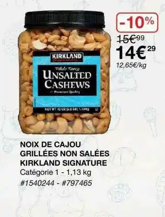 Costco Noix De Cajou Grillées Non Salées Kirkland Signature offre
