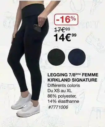 Costco Legging 7-8ème Femme Kirkland Signature offre