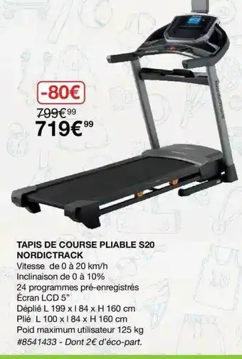 Costco Tapis De Course Pliable S20 Nordictrack offre