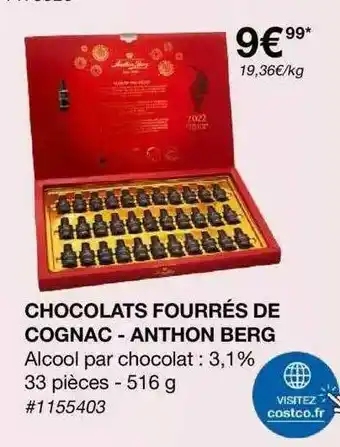 Costco Chocolats Fourrés De Cognac - Anthon Berg offre
