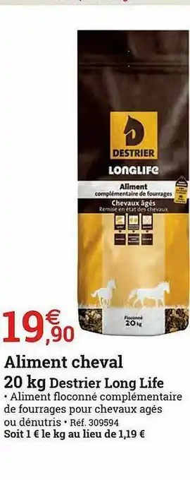 Espace emeraude Aliment Cheval Destrier Long Life offre