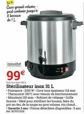 Espace emeraude Stérilisateur Inox Kitchenchef Professional offre