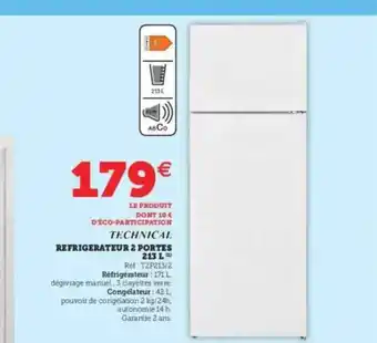 Hyper U Réfrigérateur 2 Portes 213 L Technical offre