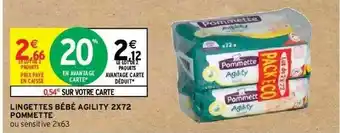 Intermarché Lingettes Bébé Agility 2x72 Pommette offre