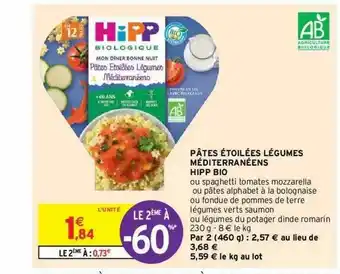 Intermarché Pâtes étoilées Légumes Méditerranéens Hipp Bio offre