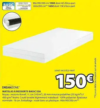 JYSK Matelas à Ressorts Basic S30 Dreamzone offre